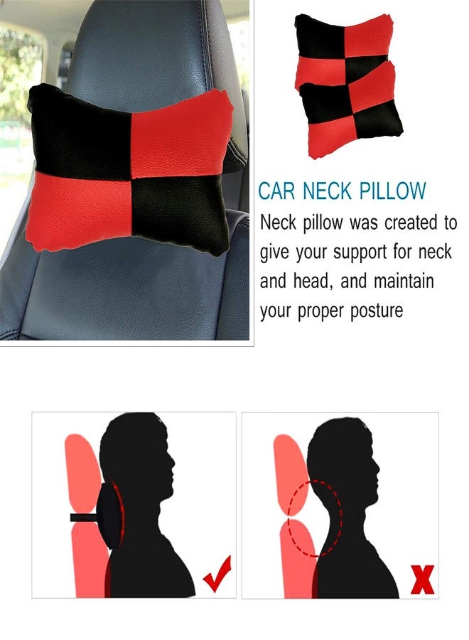 Adroitz Car Neck Rest Check Design Red Pillow/Cushion (Set of 2) - Image 5